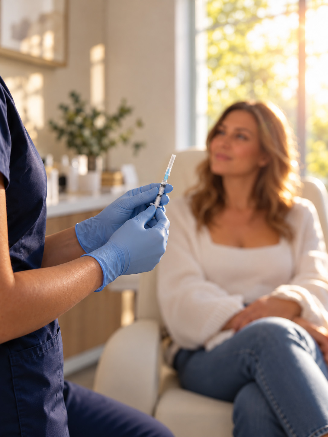 Nurse injector preparing a patient for an aesthetic treatment at a med spa